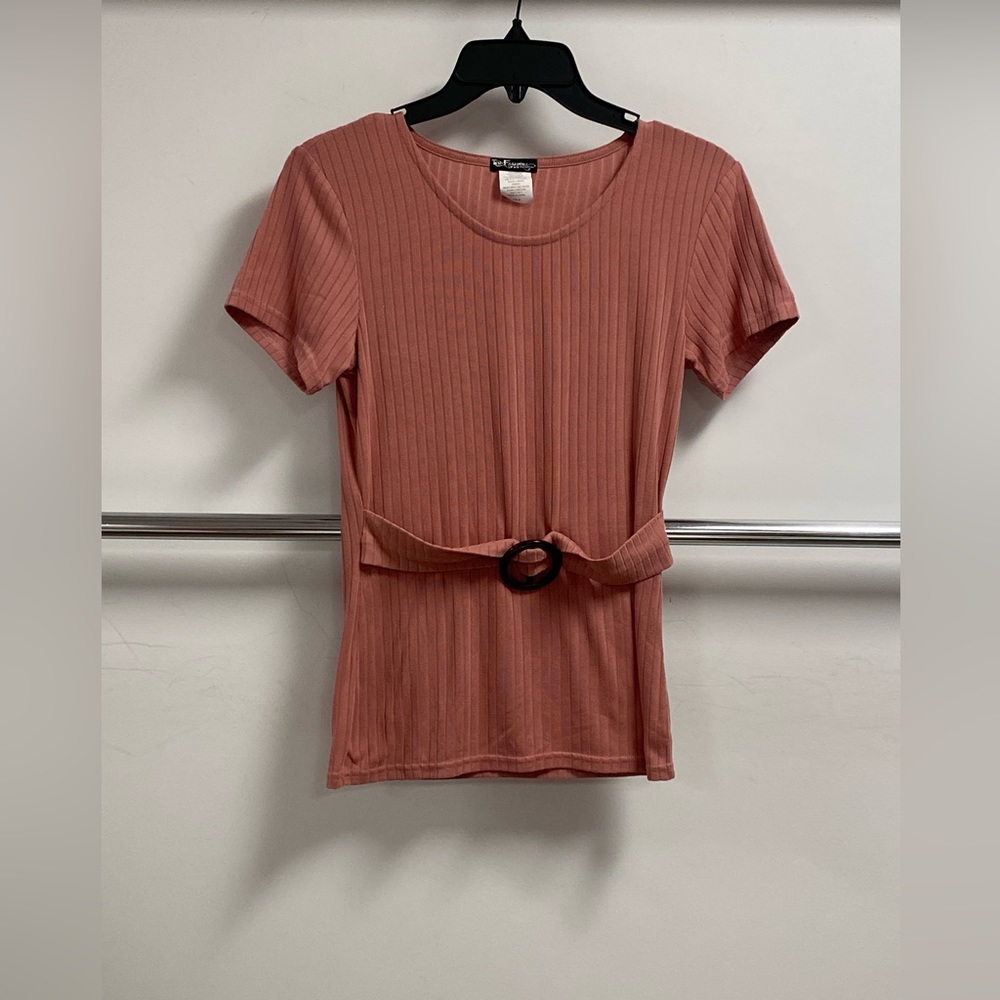 Short Sleeve Rib Belted Top